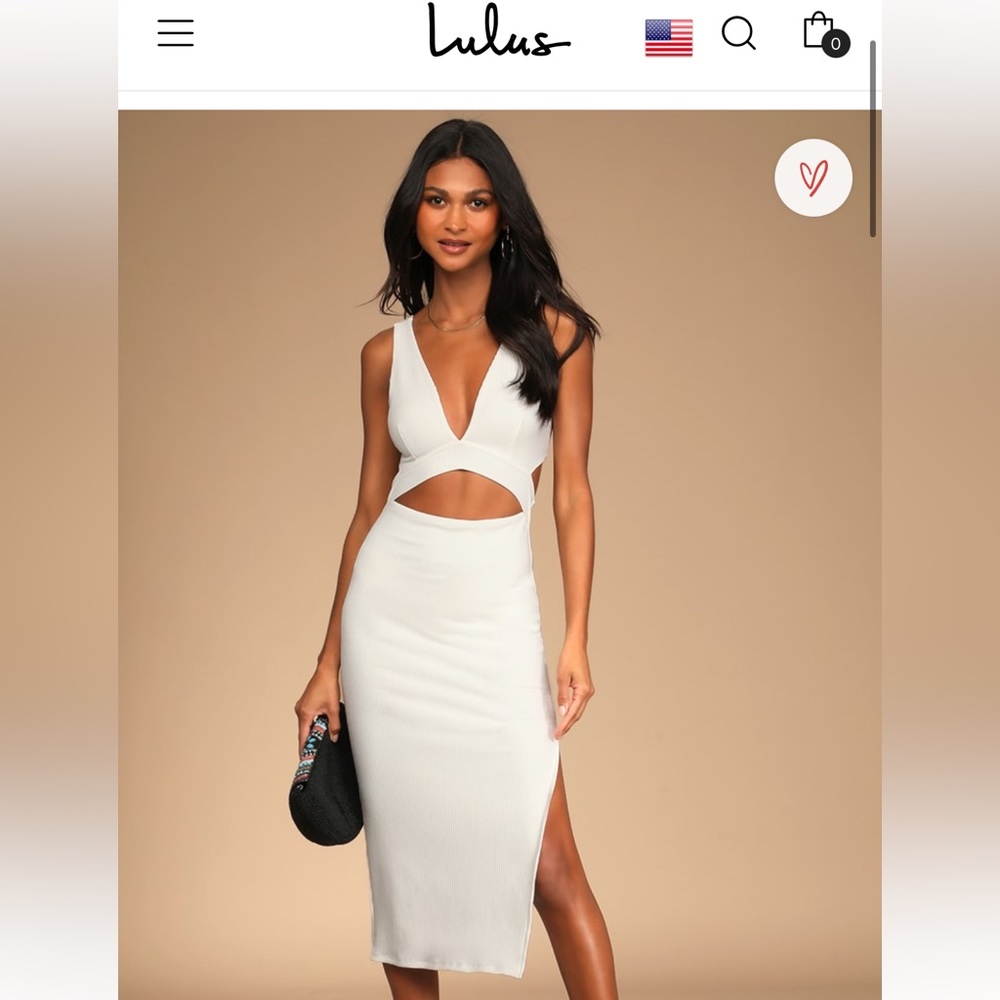 Lulus White Ribbed Cutout Bodycon Midi Dress